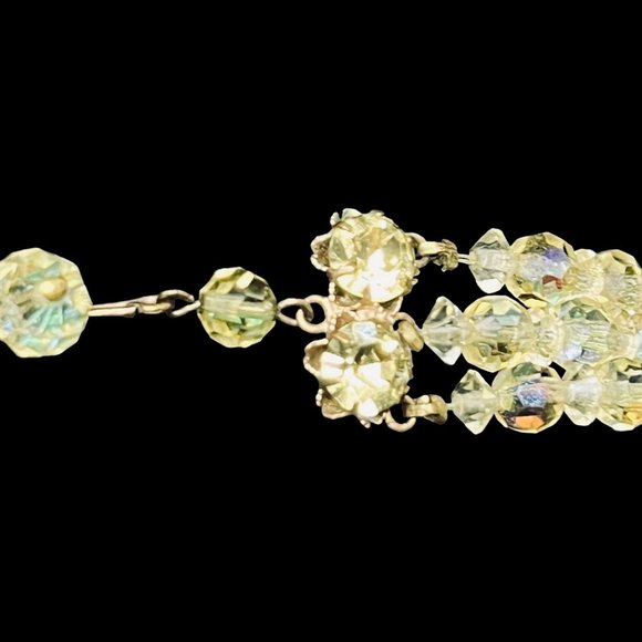 Vintage Triple Strand Iridescent Pale Yellow Graduated Bead Necklace (4593) - Picture 5 of 7